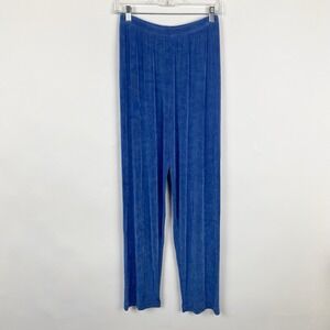 Picadilly Blue Micro-Ribbed Wide Leg Pull‎ On Knit Travel Pants Womens Size S